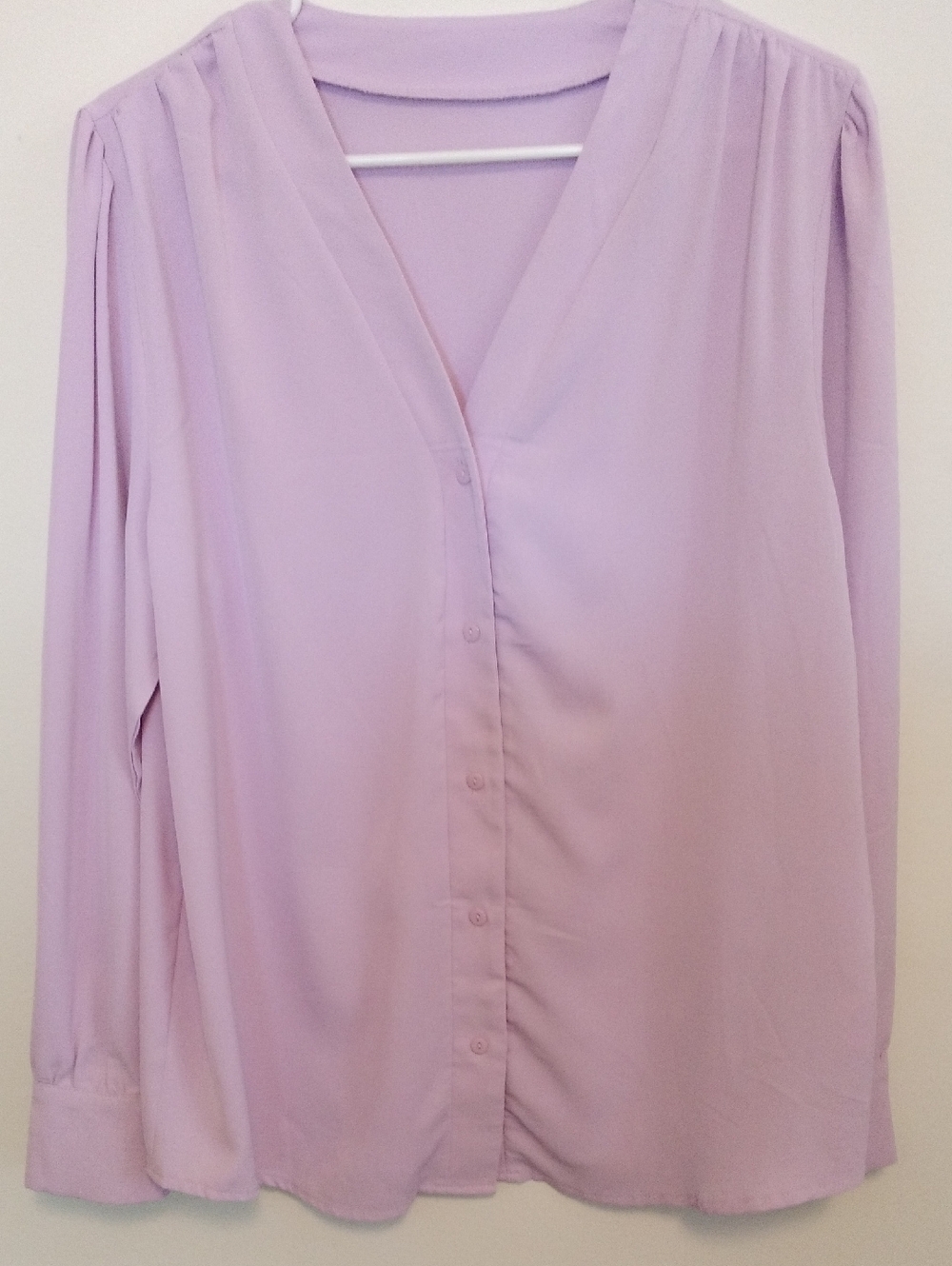 Lavender V-Neck Button Front Women's Blouse